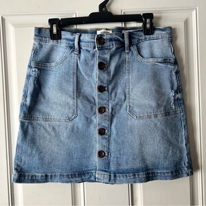 Kensie Jeans Vintage Luxe Blue Denim High Riss Button-Down Mini Skirt Size 10/30